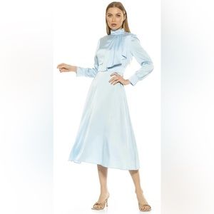 ALEXIA ADMOR Blue Brooklyn Satin Fit-&-Flare Midi Dress Size 14 NWT